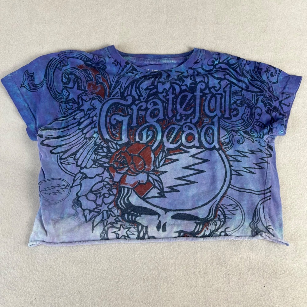 Liquid Blue Grateful Dead Tie Dye Crop Top Steal Your Face Skull Design Men's L